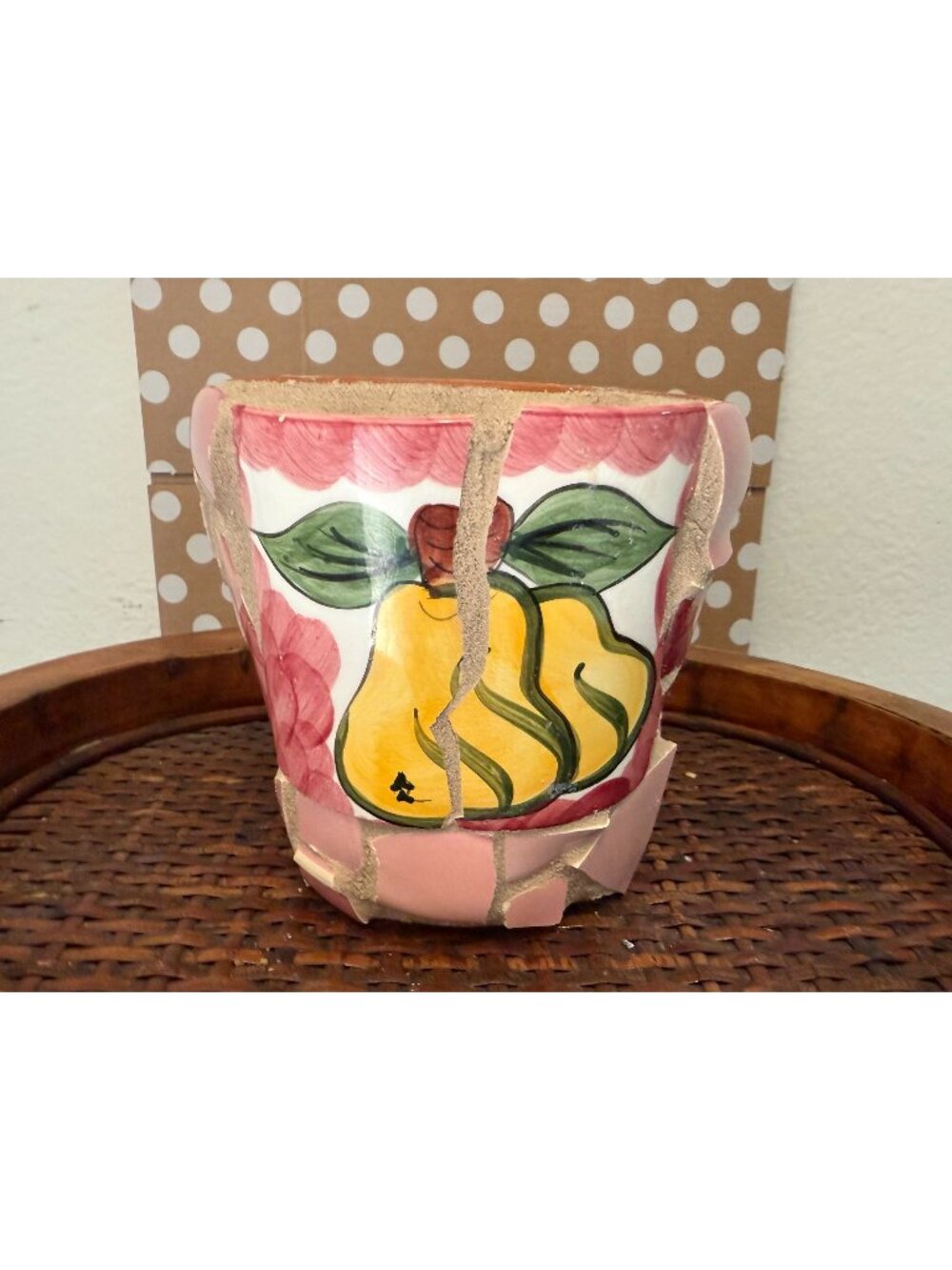 Mosaic Art Tile ~ Planter Container ~ Hand Crafted ~ Flower Garden ~ Pink